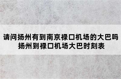 请问扬州有到南京禄口机场的大巴吗 扬州到禄口机场大巴时刻表